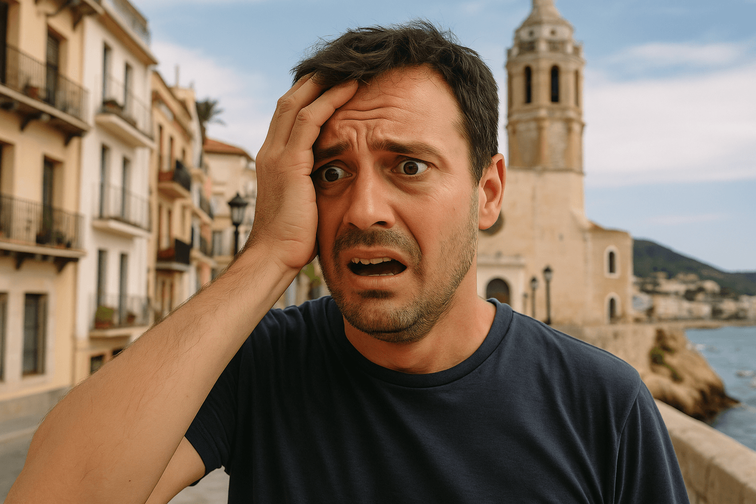 Man realizing he must return home to apply for the Non-Lucrative Visa in Spain.
